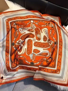 Silk-Feel Orange Printed Women's Scarf